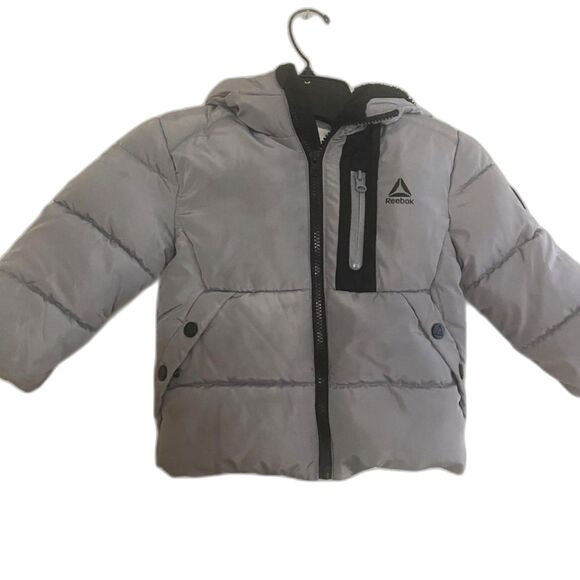 3T Reebok Grey Puffer Jacket Zips Black Accents Fleece lined ~Warm Coat Boys - Picture 5 of 7